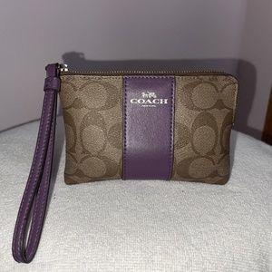 Corner Zip Wristlet In Signature Canvas,  Khaki/Brown/Maroon/Purple